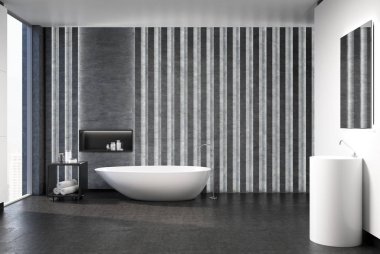 Gri banyo iç, yuvarlak lavabo