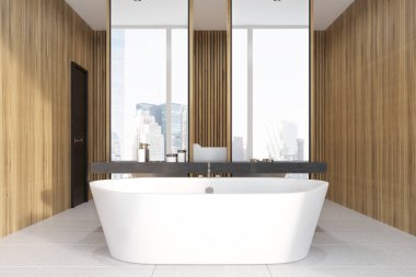 Ahşap banyo, çift lavabo