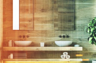 Ahşap banyo iç, lavabolar, tonda