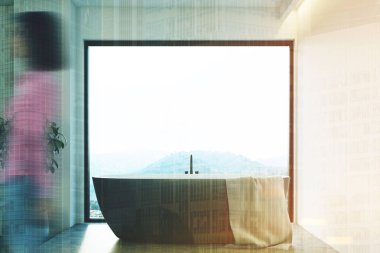 Büyük pencere banyo iç, beyaz, kız