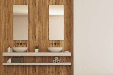 Ahşap banyo iç, çift lavabo