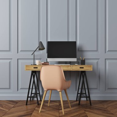 Dikdörtgen desen Oda, bilgisayar masası, bej