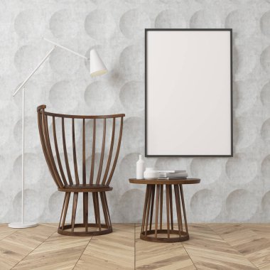 Daire desen odası, koltuk ve poster, karanlık