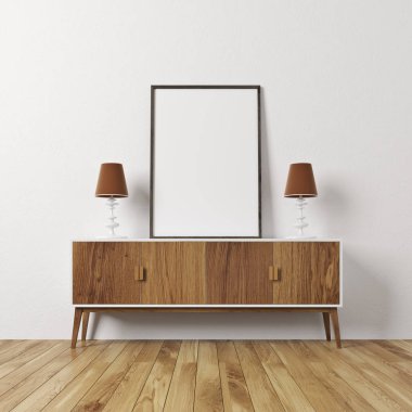 Beyaz duvar Oda, dolabı, ahşap üzerine poster