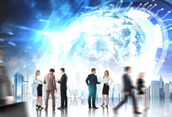 Business people, HUD Earth, future — Stock Photo, Image