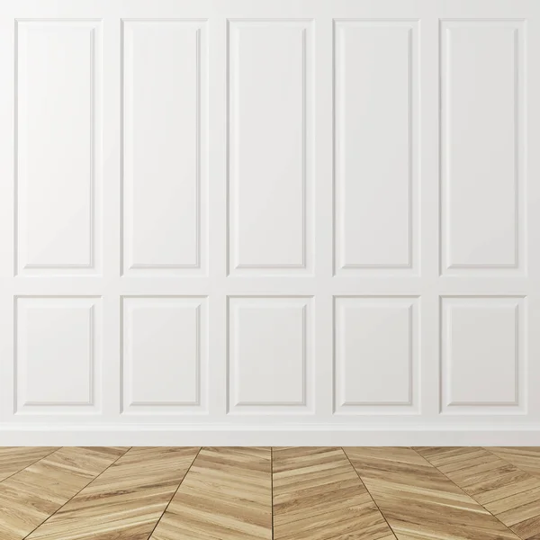 Leerer Raum, Holzboden, rechteckige Musterwand — Stockfoto