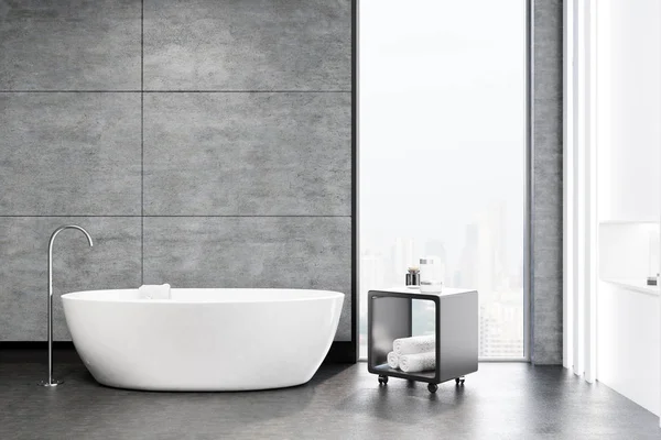 Gray bathroom interior, table closeup — Stock Photo, Image