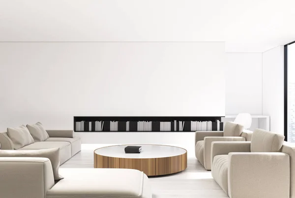Blanco salón interior, sofá beige —  Fotos de Stock