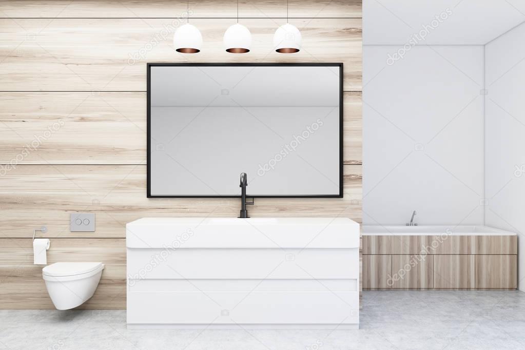 Badezimmer mit Toilette und Waschbecken, Spiegel — Stockfoto