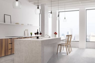 Beyaz mutfak, bar mermer poster