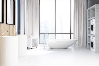 Beyaz banyo, çamaşır makinesi yakın çekim