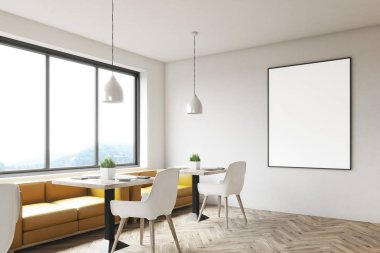 Beyaz kafe ile çerçeveli poster, köşe