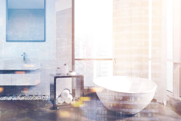 백색과 콘크리트 욕실, 더블 욕조 — 스톡 사진