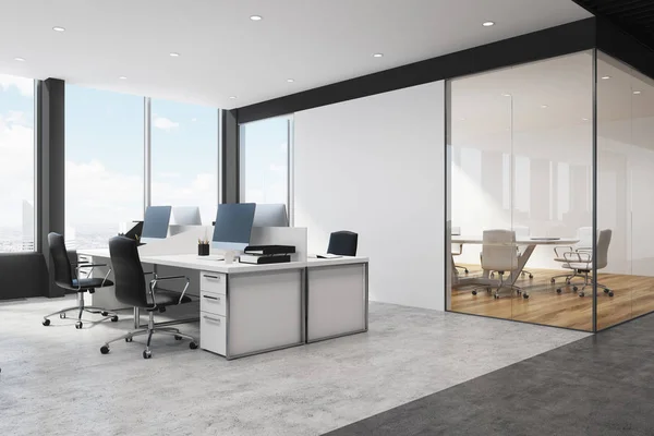 White and black open space office corner — Stock Photo, Image