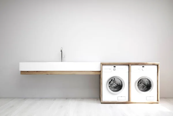 Gri çamaşır odası, lavabo, çamaşır makineleri — Stok fotoğraf