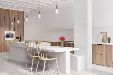 Beyaz mutfak, bar mermer fırın