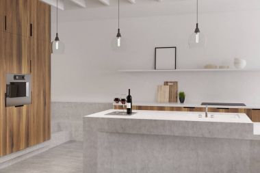 Mermer beyaz mutfak, fırın, poster bar