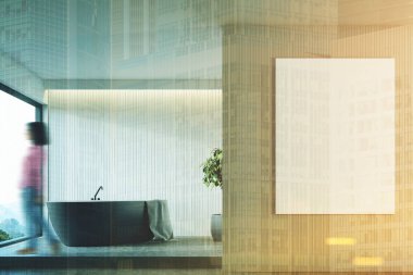 Bej banyo, siyah küvet, tonda