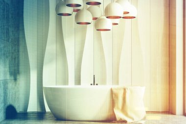 Beyaz dalgalı banyo iç mekan, açık tonda