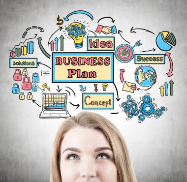 Sarışın kadın s kafa ve iş planı