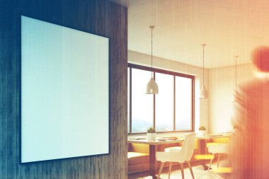 Bir kanepe, yan, adam ahşap kafe