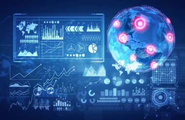 Grafik ve yer işaretleri, mavi dünya hologram