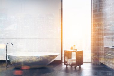 Gri banyo iç, tablo closeup tonda