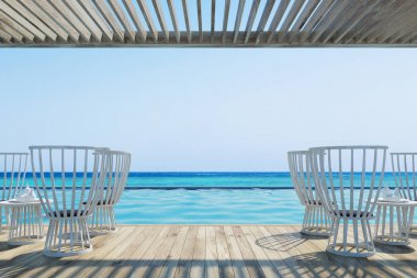 Beyaz ahşap sandalye ile dış Cafe