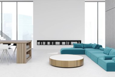 Beyaz oturma odası, bar ve kanepeler