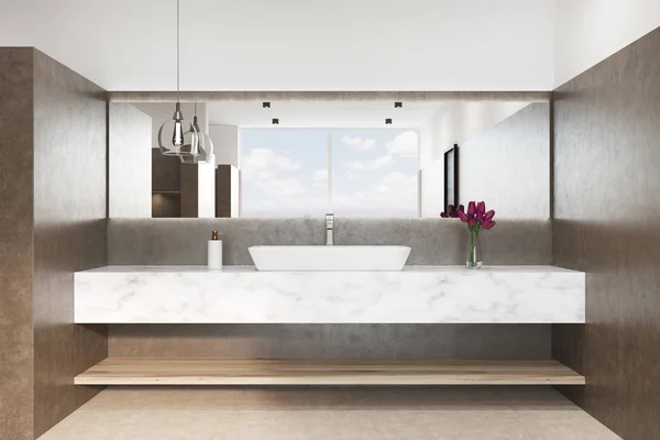 Kahverengi mermer lavabo, banyo yakın çekim — Stok fotoğraf
