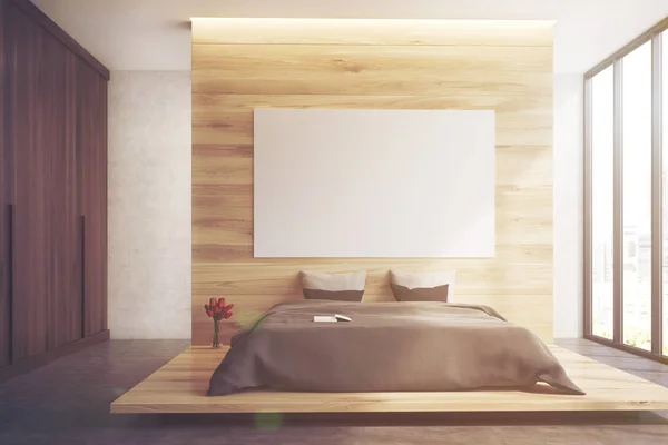 Wooden bedroom interior, poster toned — Stock Photo, Image