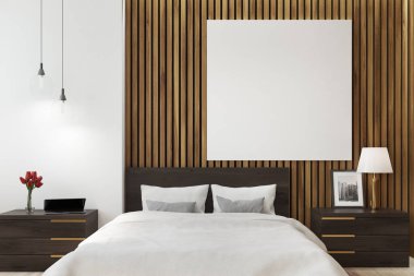 Beyaz ve ahşap yatak odası, poster