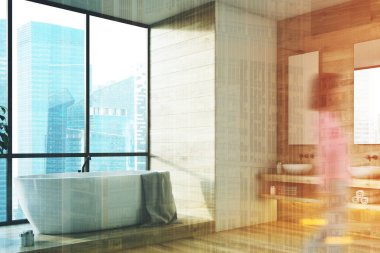 Büyük pencere banyo iç, yan, kız