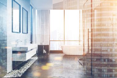 Gri beton banyo, yan görünümü Çift Kişilik