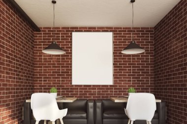Tuğla kafe iç, poster, iki tablo