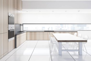 Bir tablo ile beyaz mutfak