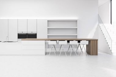 Beyaz mutfak iç, bar standı