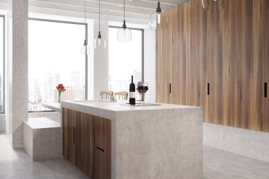 Beyaz mutfak bar mermer, fırın yakın çekim