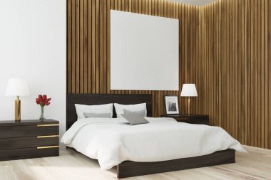 Ahşap yatak odası kare afiş, yan