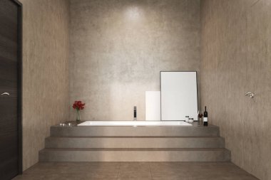 Beton banyo, merdiven ve bir küvet