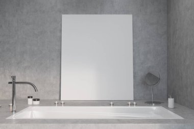 Beton banyo, küvet ve poster