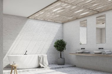 Tuğla banyo iç olan bir ağaç, köşe