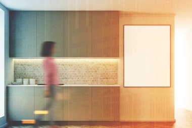 Gri mutfak tezgahı, tonda poster