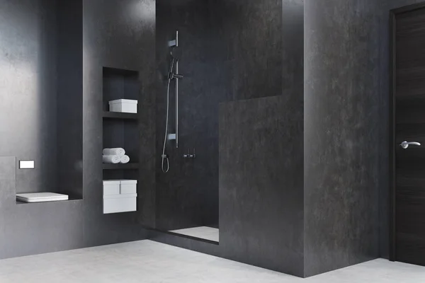 Bagno nero con doccia, armadio — Foto Stock