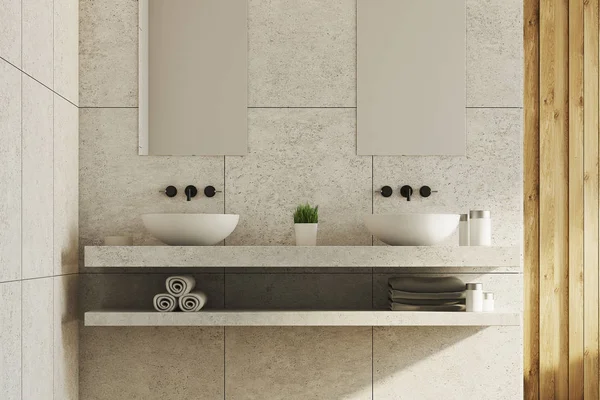 Mermer ve ahşap banyo, lavabo