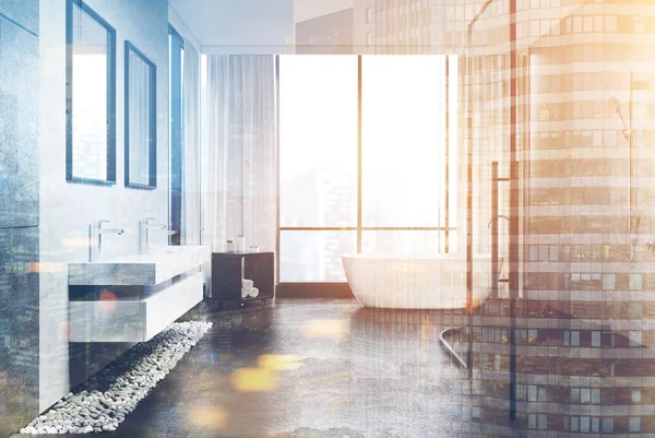 Gri beton banyo, yan görünümü Çift Kişilik