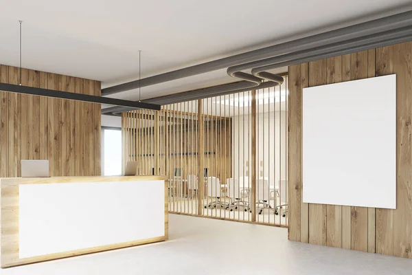 Recepção branca e de madeira, sala de reuniões — Fotografia de Stock