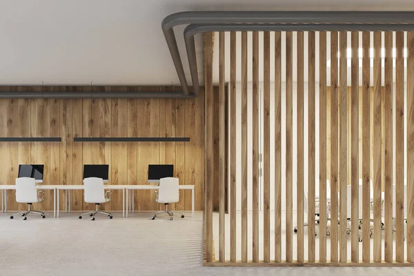 Escritório aberto e uma sala de reuniões, persianas — Fotografia de Stock