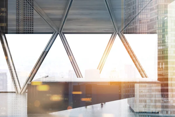 CEO office table, triangular windows toned — Stock Photo, Image