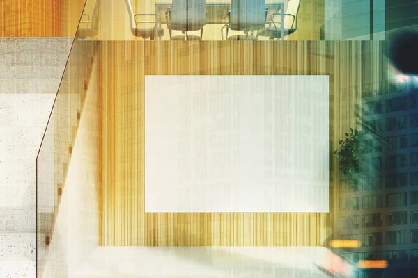 Trä kontor med trappor och en affisch, mannen — Stockfoto